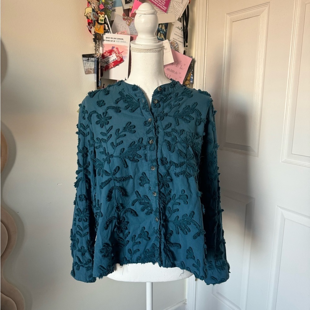 Pilcro Blue Tuffed Long Sleeve Blouse Small